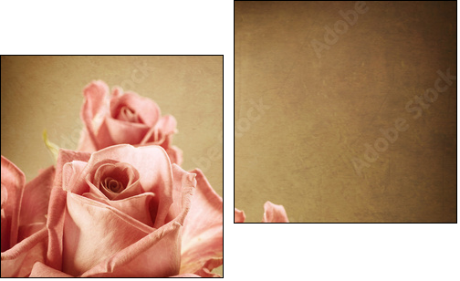Beautiful Pink Roses. Vintage Styled. Sepia toned - Two-piece canvas, Diptych