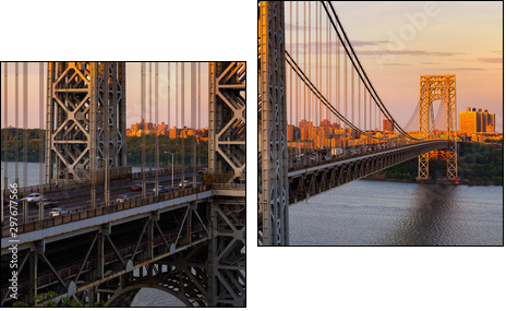 The George Washington Bridge (long-span suspension bridge) across the Hudson River at sunset. Uptown and Fort Washington Park, New York City, USA - Two-piece canvas, Diptych