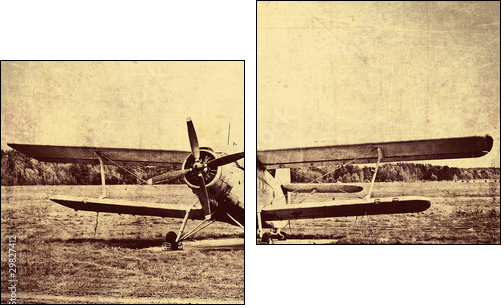 Vintage photo of an old biplane - Two-piece canvas, Diptych