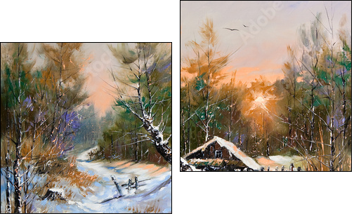 Rural winter landscape - Two-piece canvas, Diptych