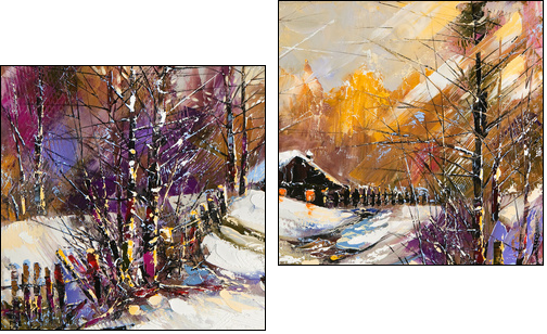 Rural winter landscape - Two-piece canvas, Diptych
