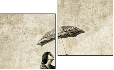 Girl with umbrella on bike. Photo in old image style. - Two-piece canvas, Diptych