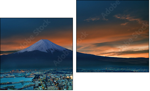 Surreal view of Yokohama city and Mt. Fuji - Two-piece canvas, Diptych