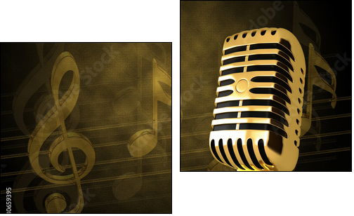 Gold vintage microphon - Two-piece canvas, Diptych