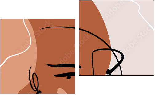 Abstract Warm Terracotta Nude Color Shapes Interior Poster Fashion Artistic Portrait Painted Illustration Face Silhouette Line Drawing Abstraction Modern Aesthetic Print Minimalism Contour Handdrawn L - Two-piece canvas, Diptych