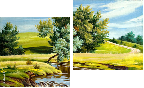 Summer landscape with the river - Two-piece canvas, Diptych