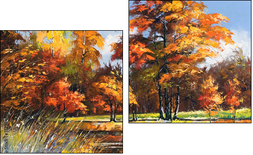 Autumn landscape on the bank of the river - Two-piece canvas, Diptych