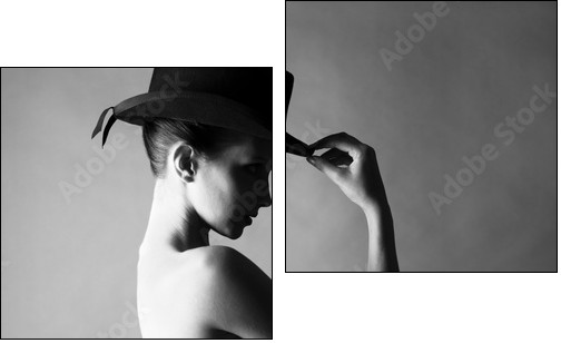 Naked lady with hat - Two-piece canvas, Diptych