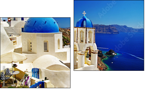 beautiful Santorini view of caldera with churches - Two-piece canvas, Diptych