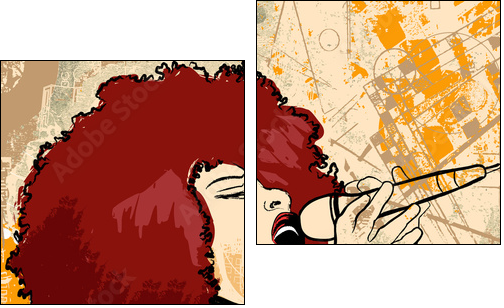 jazz singer on grunge background - Two-piece canvas, Diptych