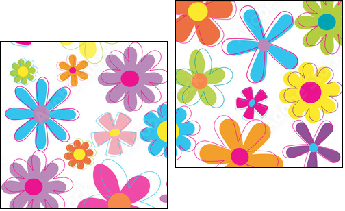 Multicolored retro styled flowers - Two-piece canvas, Diptych