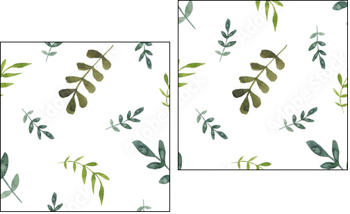 Watercolor leaves seamless pattern. Watercolor fabric. Repeat leaves. Use for design invitations, birthdays, weddings - Two-piece canvas, Diptych