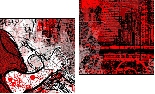 trumpeter on a grunge cityscape background - Two-piece canvas, Diptych