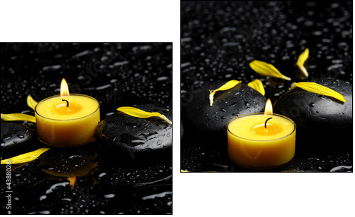 Spa concept-two candle with yellow flower petals on pebbles - Two-piece canvas, Diptych