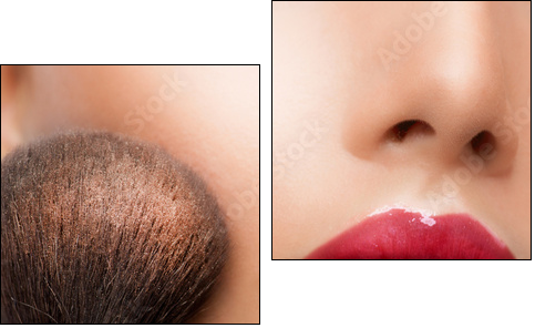 Make-up closeup. Cosmetic Powder Brush. Perfect Skin - Two-piece canvas, Diptych