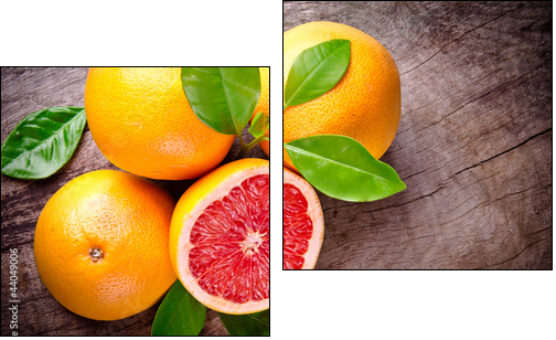 Freshly harvested grapefruit on wooden background - Two-piece canvas, Diptych