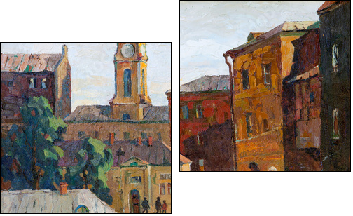 the city landscape of Vitebsk drawn with oil on a canvas - Two-piece canvas, Diptych