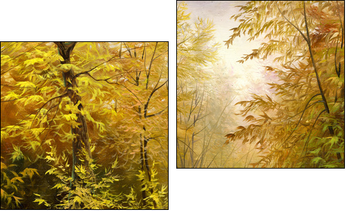 beautiful autumn landscape, canvas, oil - Two-piece canvas, Diptych