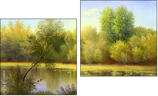 autumn landscape, canvas, oil - Two-piece canvas, Diptych