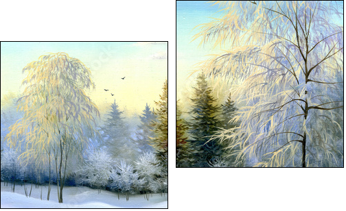 beautiful winter landscape, canvas, oil - Two-piece canvas, Diptych