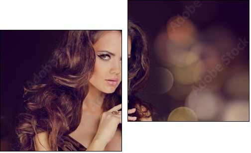 Fashion lady, sensual brunette woman with shiny curly silky hair - Two-piece canvas, Diptych