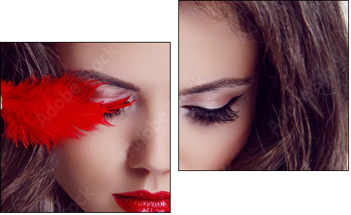 Fashion woman Beauty Portrait. Red Lips - Two-piece canvas, Diptych