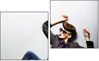 Pin-up girl in sunglasses sitting. American retro style - Two-piece canvas, Diptych