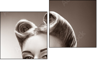 Old-fashioned Pin-up Girl Blowing a Kiss. Retro Style - Two-piece canvas, Diptych