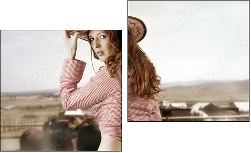 Woman wearing cowboy hat - Two-piece canvas, Diptych