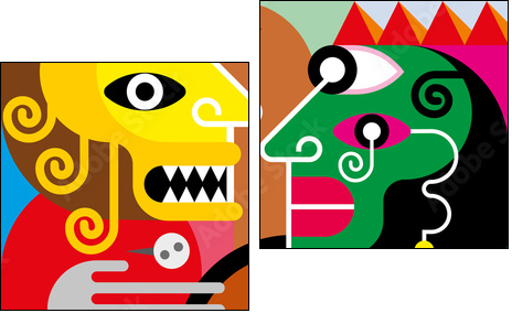 Woman and man - vector illustration - Two-piece canvas, Diptych