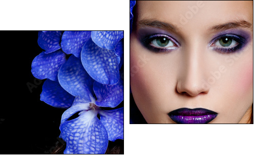 Fashionable beautiful woman with orchid in her hair - Two-piece canvas, Diptych