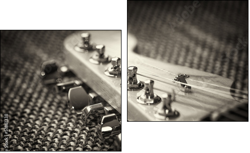 Electrical guitar headstock closeup. Sepia effect with vignette - Two-piece canvas, Diptych
