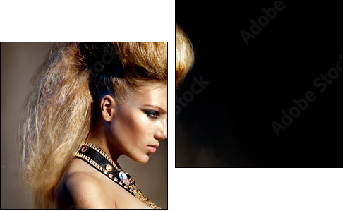 Fashion Rocker Style Model Girl Portrait. Hairstyle - Two-piece canvas, Diptych
