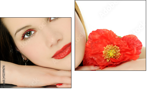 beautiful girl with poppy - Two-piece canvas, Diptych