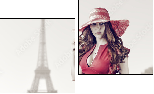 Young beautiful woman in Paris, France - Two-piece canvas, Diptych