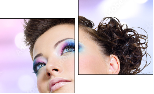Closeup face with fashion bright pink makeup - Two-piece canvas, Diptych