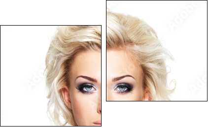 Beautiful blond woman with long curly hair and style makeup. - Two-piece canvas, Diptych