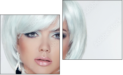 Makeup. Fashion Style Beauty Woman Portrait with White Short Hai - Two-piece canvas, Diptych