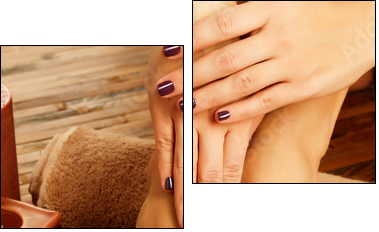female feet at spa salon on pedicure procedure - Two-piece canvas, Diptych
