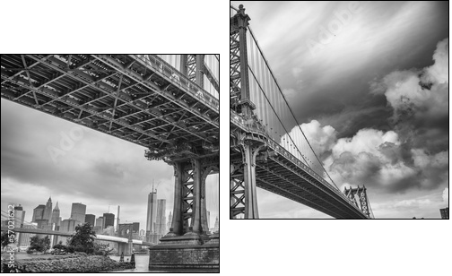 The Manhattan Bridge, New York City. Awesome wideangle upward vi - Two-piece canvas, Diptych