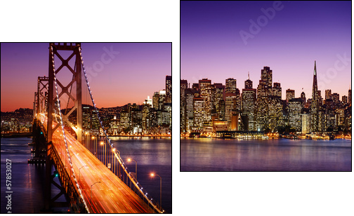 San Francisco skyline and Bay Bridge at sunset, California - Two-piece canvas, Diptych