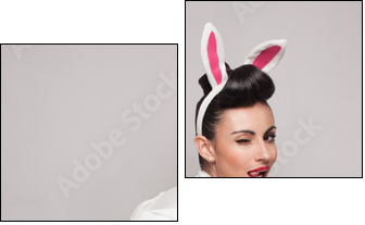 playful bunny girl winking and tongue out. pinup style - Two-piece canvas, Diptych