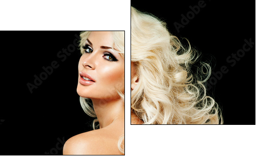 beautiful blonde woman  with perfect curly hair - Two-piece canvas, Diptych