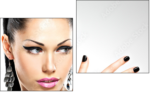 Beautiful fashion sexy woman with black nails at pretty face - Two-piece canvas, Diptych