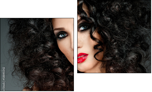 beautiful brunette with gorgeous curly hair - Two-piece canvas, Diptych