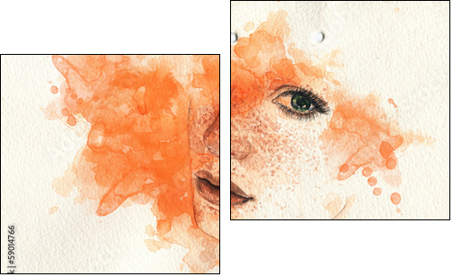 Beautiful woman. watercolor illustration - Two-piece canvas, Diptych