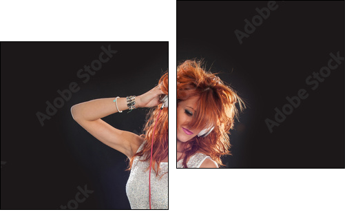 Young sexy deejay woman against black background. - Two-piece canvas, Diptych