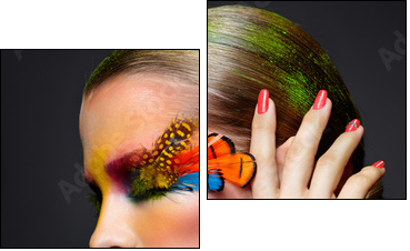 Woman with fashion feather eyelashes make-up - Two-piece canvas, Diptych
