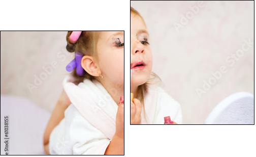 kid painting lips - Two-piece canvas, Diptych