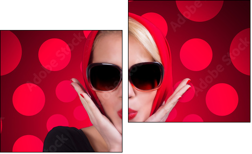 Pin-up girl over red polka-dot background - Two-piece canvas, Diptych